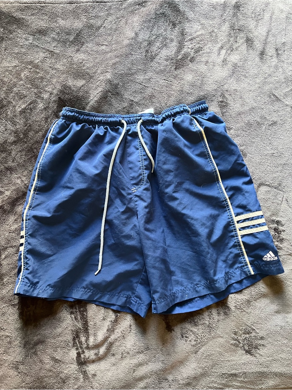 adidas Navy and White Mesh-Lined Athletic Shorts